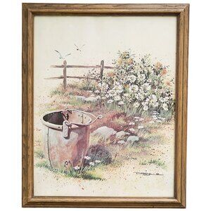 1976 Marylle Lithograph – Rustic Yard Scene with Daisies & Pail, Scafa-Tornabene